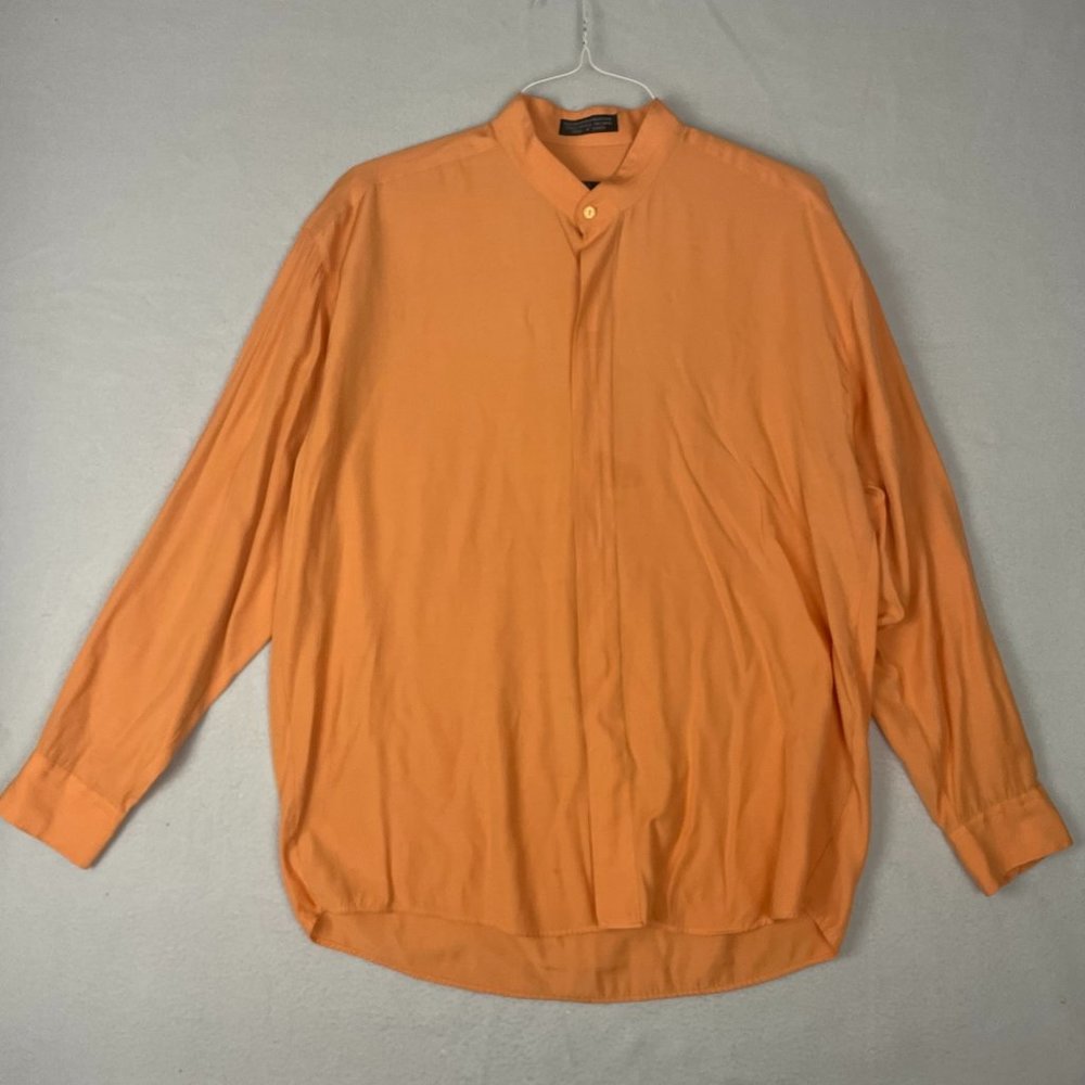 Domani Collection Men's Orange Long Sleeve Button Up Shirt Size Large 16-16.5